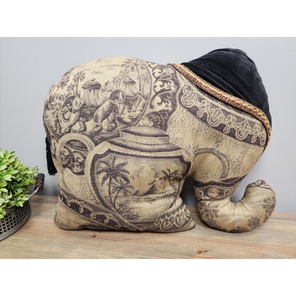 Luxury Tapestry Safari Elephant Throw Pillow Tassel Velvet